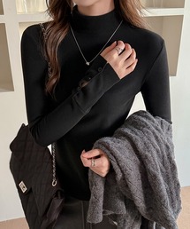 blackdia ocean ハイネック 袖ボタン リブニット風 カットソー