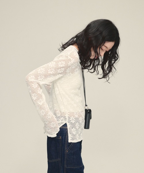eL（エル）の「【eL】Mesh Lace Pullover/641305（Tシャツ/カットソー・レディース・ブラック/オフホワイト・FREE）」の6枚目の写真