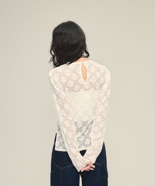 eL（エル）の「【eL】Mesh Lace Pullover/641305（Tシャツ/カットソー・レディース・ブラック/オフホワイト・FREE）」の7枚目の写真