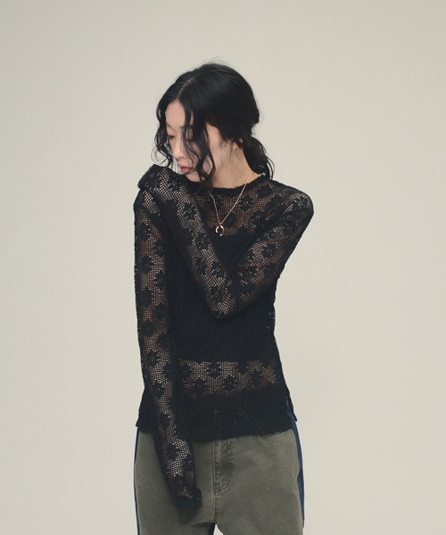 eL（エル）の「【eL】Mesh Lace Pullover/641305（Tシャツ/カットソー・レディース・ブラック/オフホワイト・FREE）」の14枚目の写真