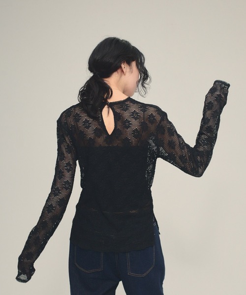 eL（エル）の「【eL】Mesh Lace Pullover/641305（Tシャツ/カットソー・レディース・ブラック/オフホワイト・FREE）」の15枚目の写真