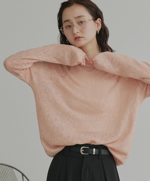 ad thie(アドティエ)の「透かし柄編み ラメニットトップス(ニット/セーター・レディース・ピンク/ベージュ/ライトブルー/ブラック・FREE)」の4枚目の写真