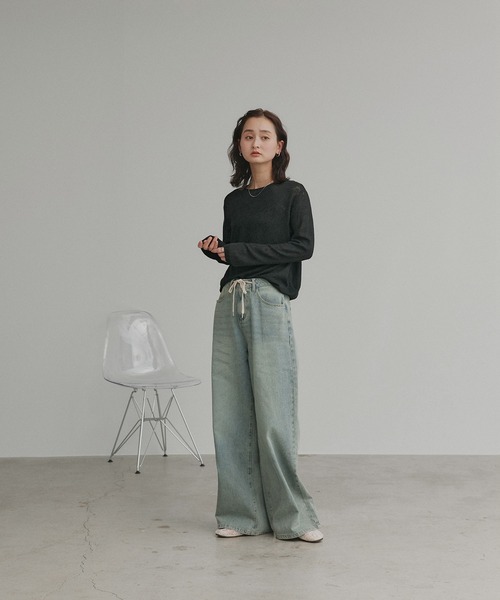 ad thie(アドティエ)の「透かし柄編み ラメニットトップス(ニット/セーター・レディース・ピンク/ベージュ/ライトブルー/ブラック・FREE)」の6枚目の写真