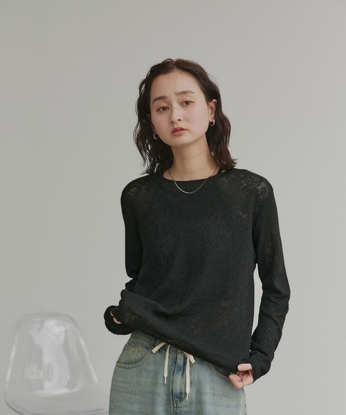 ad thie(アドティエ)の「透かし柄編み ラメニットトップス(ニット/セーター・レディース・ピンク/ベージュ/ライトブルー/ブラック・FREE)」の7枚目の写真