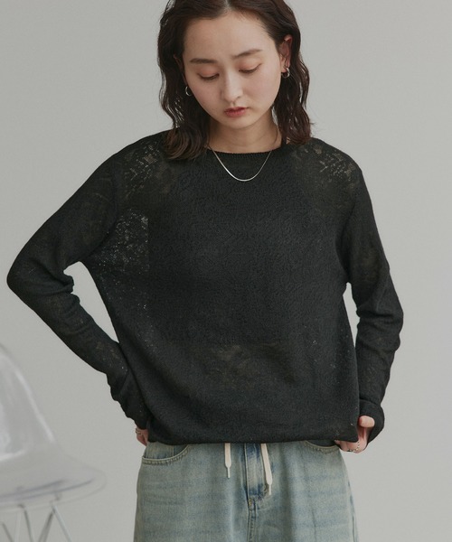 ad thie(アドティエ)の「透かし柄編み ラメニットトップス(ニット/セーター・レディース・ピンク/ベージュ/ライトブルー/ブラック・FREE)」の8枚目の写真