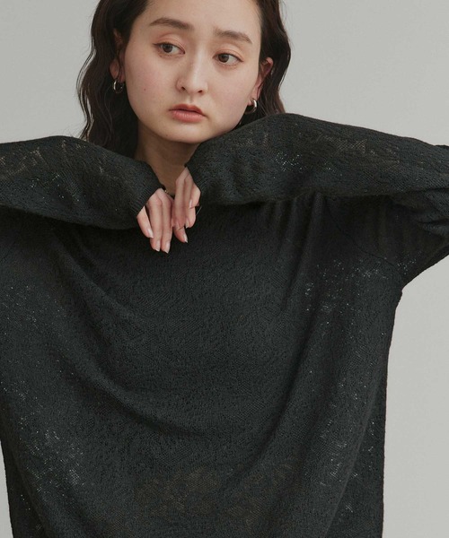 ad thie(アドティエ)の「透かし柄編み ラメニットトップス(ニット/セーター・レディース・ピンク/ベージュ/ライトブルー/ブラック・FREE)」の9枚目の写真