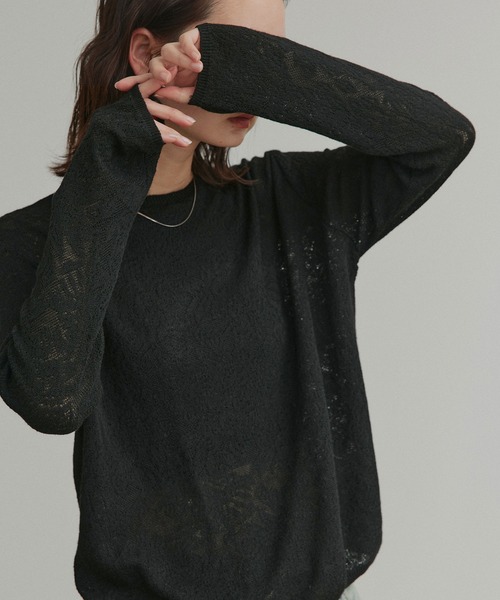 ad thie(アドティエ)の「透かし柄編み ラメニットトップス(ニット/セーター・レディース・ピンク/ベージュ/ライトブルー/ブラック・FREE)」の10枚目の写真