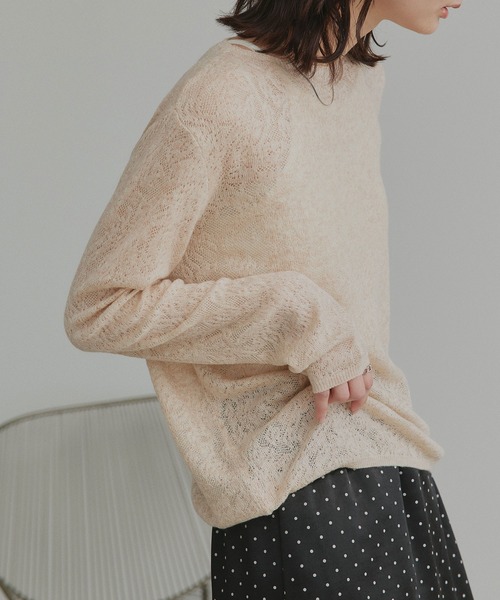 ad thie(アドティエ)の「透かし柄編み ラメニットトップス(ニット/セーター・レディース・ピンク/ベージュ/ライトブルー/ブラック・FREE)」の14枚目の写真