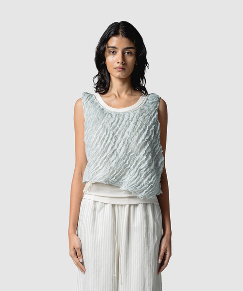 muller of yoshiokubo(ミュラーオブヨシオクボ)の「muller of yoshiokubo ミュラーオブヨシオクボ / RUFFLE CHIFFON LAYER TOP マルチウェイラッフルシフォンレイヤートップス / MLS26205(その他トップス・レディース・ブラック/アイボリー/ブルー・FREE)」の3枚目の写真