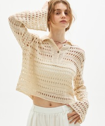 crochet lace polo tops/クロシェレースポロトップス