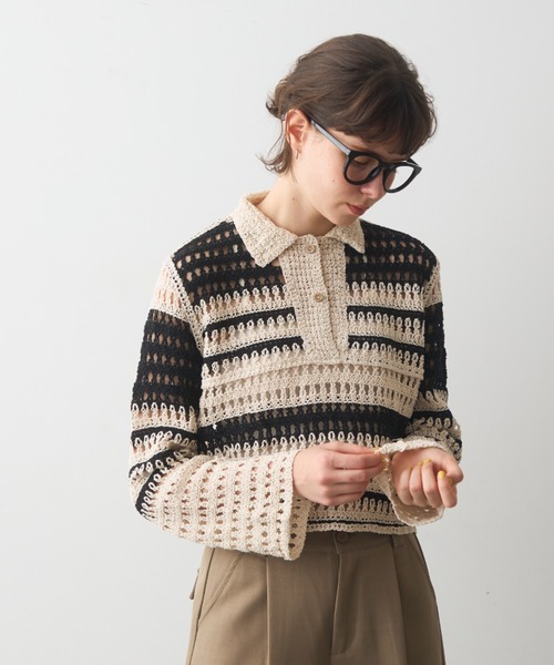 full/fill.(フルフィル)の「crochet lace polo tops/クロシェレースポロトップス(ポロシャツ・レディース・ブラック/ナチュラル・FREE)」の18枚目の写真