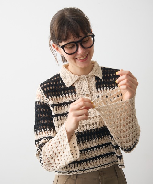full/fill.(フルフィル)の「crochet lace polo tops/クロシェレースポロトップス(ポロシャツ・レディース・ブラック/ナチュラル・FREE)」の19枚目の写真