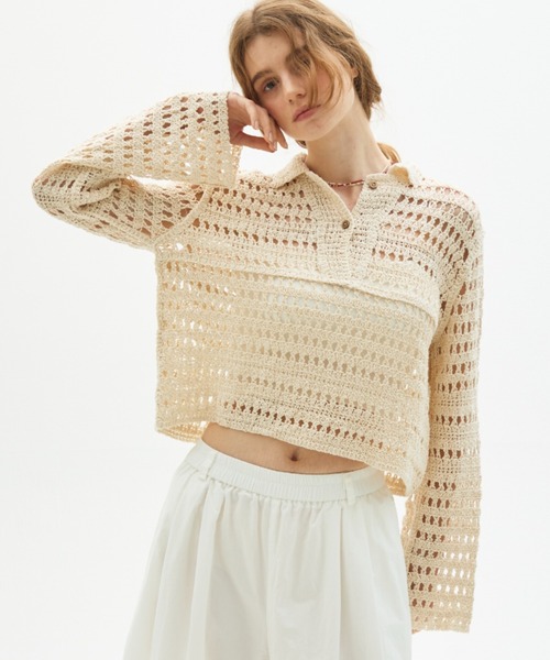 full/fill.(フルフィル)の「crochet lace polo tops/クロシェレースポロトップス(ポロシャツ・レディース・ブラック/ナチュラル・FREE)」の15枚目の写真