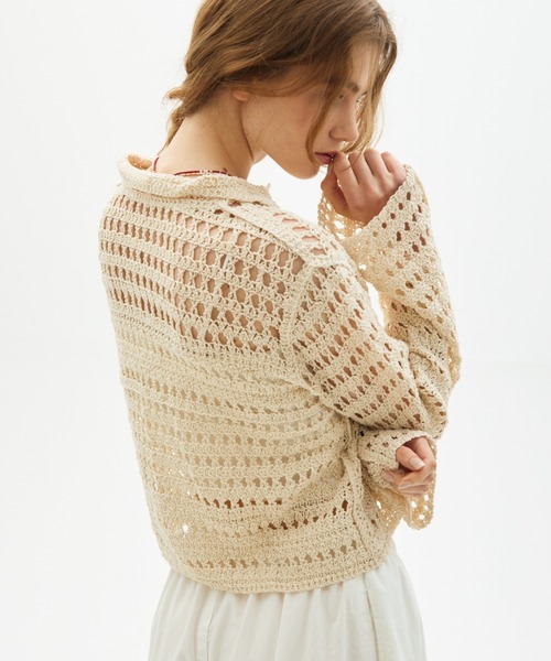 full/fill.(フルフィル)の「crochet lace polo tops/クロシェレースポロトップス(ポロシャツ・レディース・ブラック/ナチュラル・FREE)」の14枚目の写真