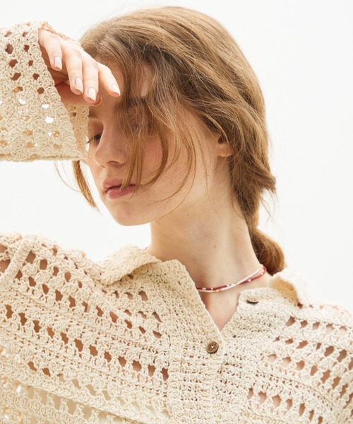 full/fill.(フルフィル)の「crochet lace polo tops/クロシェレースポロトップス(ポロシャツ・レディース・ブラック/ナチュラル・FREE)」の9枚目の写真