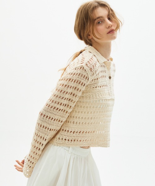 full/fill.(フルフィル)の「crochet lace polo tops/クロシェレースポロトップス(ポロシャツ・レディース・ブラック/ナチュラル・FREE)」の12枚目の写真