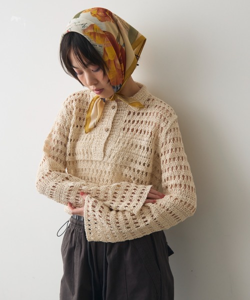 full/fill.(フルフィル)の「crochet lace polo tops/クロシェレースポロトップス(ポロシャツ・レディース・ブラック/ナチュラル・FREE)」の16枚目の写真