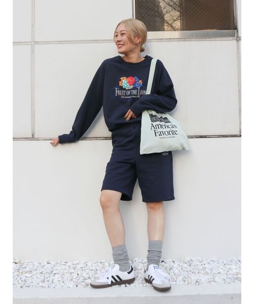 FRUIT OF THE LOOM(フルーツオブザルーム)の「FRUIT OF THE LOOM別注 ロゴスウェットハーフパンツ(スウェットパンツ・レディース・アイボリー/ネイビー・FREE)」の5枚目の写真
