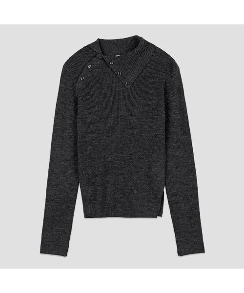 ATELIER NAIN(アトリエナイン)の「(T-7118)BUTTON DETAIL COLLAR SLIM FIT KNIT(ニット/セーター・レディース・ブラウン/チャコール・FREE)」の2枚目の写真