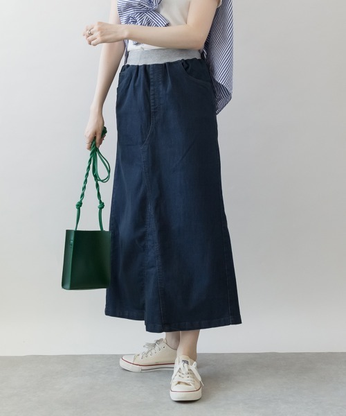 aity(アイティ)の「M-4L ウエストリブ セミタイトデニムスカート(デニムスカート・レディース・ネイビー/ブルー/ワンウォッシュ・4L/3L/LL/L/M)」の9枚目の写真