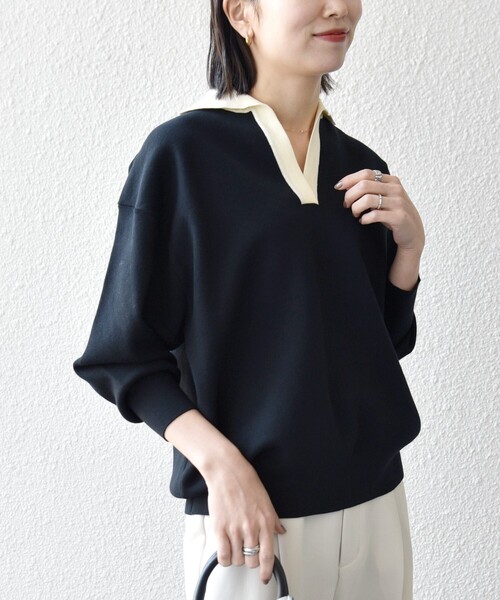 SHIPS any(シップス エニィ)の「SHIPS any:〈手洗い可能〉バイカラー スキッパー ニット プルオーバー(ニット/セーター・レディース・その他/オフホワイト/ネイビー・ONE SIZE)」の20枚目の写真