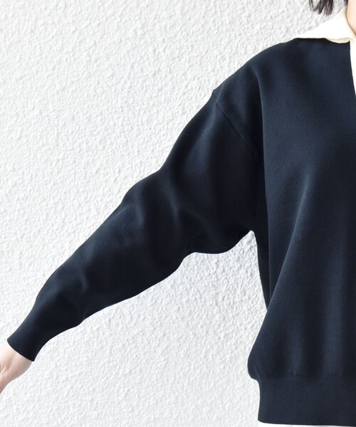 SHIPS any(シップス エニィ)の「SHIPS any:〈手洗い可能〉バイカラー スキッパー ニット プルオーバー(ニット/セーター・レディース・その他/オフホワイト/ネイビー・ONE SIZE)」の8枚目の写真