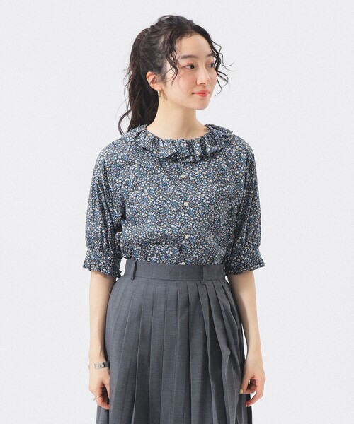 BEAMS BOY(ビームスボーイ)の「【8/20再値下げ】リバティ フリル 5分袖 シャツ(シャツ/ブラウス・レディース・サックスブルー/ネイビー・ONE SIZE)」の2枚目の写真