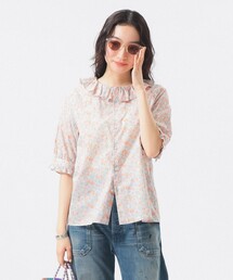 美品BEAMS BOY ビームスボーイ　フリルカラーボウタイブラウス　ストライプ BEAMS BOY（ボウタイ ・ シャツ/ブラウス(長袖/七分)）のフリマ