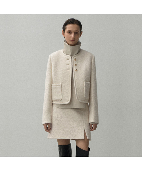 ATELIER NAIN(アトリエナイン)の「WOOL SET-UP CROP JACKET(JK-2987)(その他アウター・レディース・アイボリー/ブラック・MEDIUM/SMALL)」の2枚目の写真