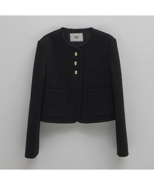 ATELIER NAIN(アトリエナイン)の「WOOL SET-UP CROP JACKET(JK-2987)(その他アウター・レディース・アイボリー/ブラック・MEDIUM/SMALL)」の1枚目の写真