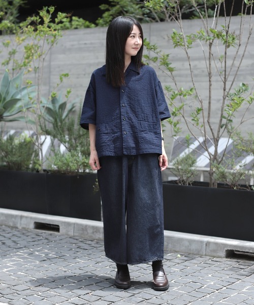 オムニゴッド　リネン　キャンバスエンジニアコート　オシャレ　紺色　サンプル品 OMNIGOD womens / オムニゴッド] オリジナルインディゴダブルガーゼ