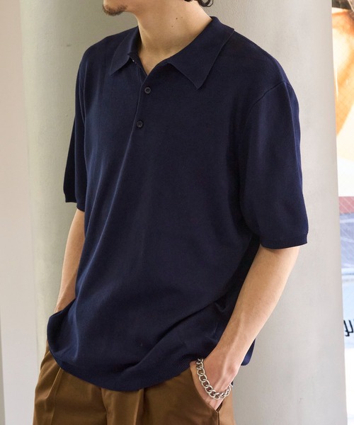 MAISON CLUB(メゾンクラブ)の「【MAISON CLUB】High gauge Knit Polo ハイゲージニットポロシャツ(ポロシャツ・メンズ・ライトグレー/ネイビー/ブラウン/ブラック・M/L)」の4枚目の写真