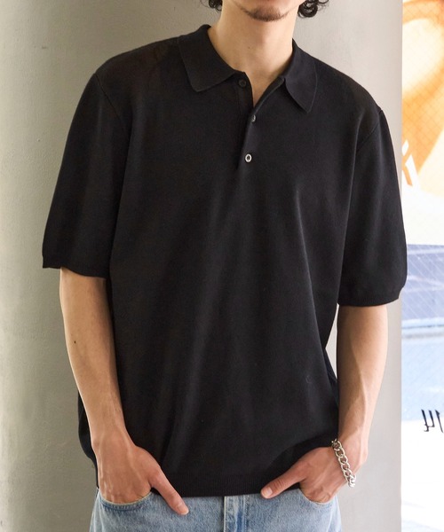 MAISON CLUB(メゾンクラブ)の「【MAISON CLUB】High gauge Knit Polo ハイゲージニットポロシャツ(ポロシャツ・メンズ・ライトグレー/ネイビー/ブラウン/ブラック・M/L)」の1枚目の写真