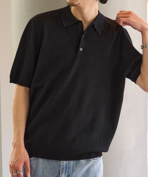 MAISON CLUB(メゾンクラブ)の「【MAISON CLUB】High gauge Knit Polo ハイゲージニットポロシャツ(ポロシャツ・メンズ・ライトグレー/ネイビー/ブラウン/ブラック・M/L)」の5枚目の写真