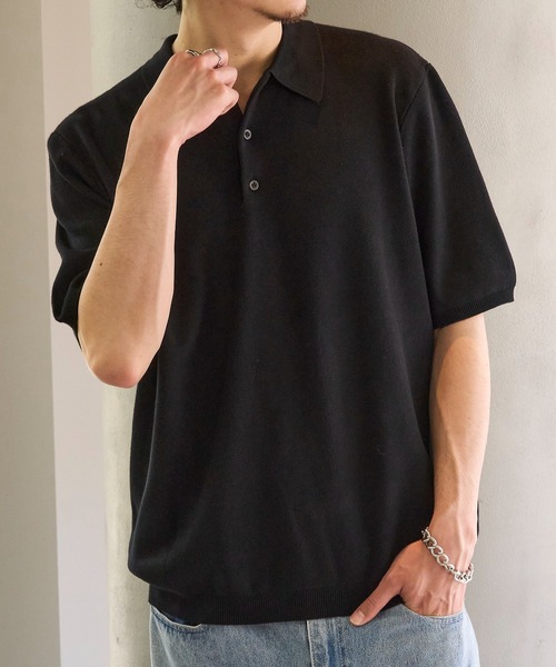 MAISON CLUB(メゾンクラブ)の「【MAISON CLUB】High gauge Knit Polo ハイゲージニットポロシャツ(ポロシャツ・メンズ・ライトグレー/ネイビー/ブラウン/ブラック・M/L)」の6枚目の写真
