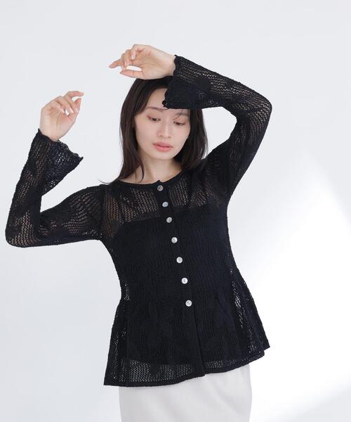 NATURAL BEAUTY BASIC(ナチュラルビューティーベーシック)の「◇フラワーレースペプラムニット(カーディガン/ボレロ・レディース・イエロー/ブラック/オフホワイト・FREE)」の6枚目の写真
