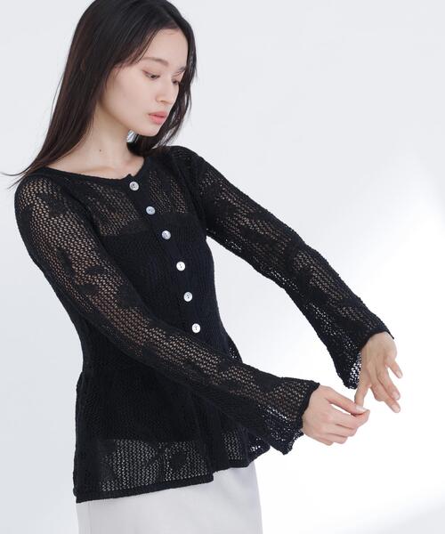 NATURAL BEAUTY BASIC(ナチュラルビューティーベーシック)の「◇フラワーレースペプラムニット(カーディガン/ボレロ・レディース・イエロー/ブラック/オフホワイト・FREE)」の8枚目の写真