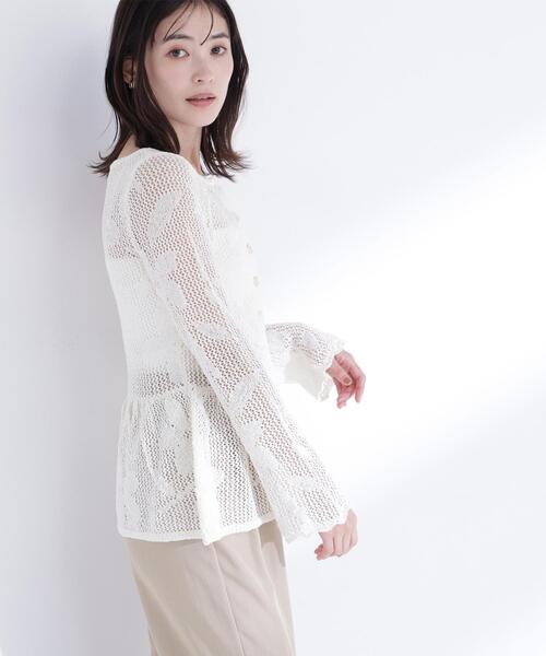 NATURAL BEAUTY BASIC（ナチュラルビューティーベーシック）の「◇フラワーレースペプラムニット（カーディガン/ボレロ・レディース・イエロー/ブラック/オフホワイト・FREE）」の22枚目の写真