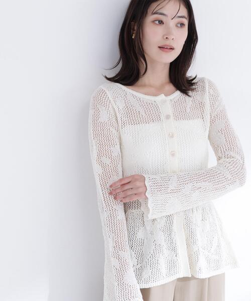 NATURAL BEAUTY BASIC（ナチュラルビューティーベーシック）の「◇フラワーレースペプラムニット（カーディガン/ボレロ・レディース・イエロー/ブラック/オフホワイト・FREE）」の18枚目の写真