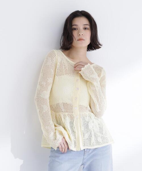 NATURAL BEAUTY BASIC（ナチュラルビューティーベーシック）の「◇フラワーレースペプラムニット（カーディガン/ボレロ・レディース・イエロー/ブラック/オフホワイト・FREE）」の14枚目の写真