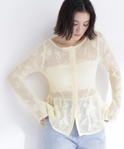 NATURAL BEAUTY BASIC（ナチュラルビューティーベーシック）の「◇フラワーレースペプラムニット（カーディガン/ボレロ・レディース・イエロー/ブラック/オフホワイト・FREE）」の12枚目の写真