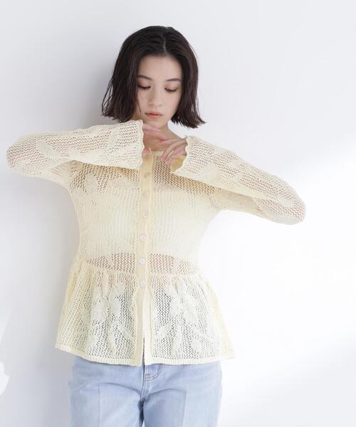 NATURAL BEAUTY BASIC（ナチュラルビューティーベーシック）の「◇フラワーレースペプラムニット（カーディガン/ボレロ・レディース・イエロー/ブラック/オフホワイト・FREE）」の10枚目の写真
