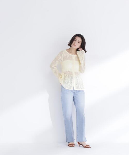 NATURAL BEAUTY BASIC（ナチュラルビューティーベーシック）の「◇フラワーレースペプラムニット（カーディガン/ボレロ・レディース・イエロー/ブラック/オフホワイト・FREE）」の9枚目の写真