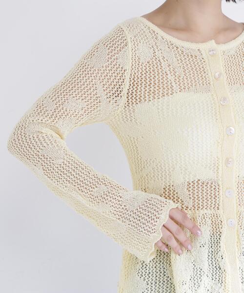 NATURAL BEAUTY BASIC（ナチュラルビューティーベーシック）の「◇フラワーレースペプラムニット（カーディガン/ボレロ・レディース・イエロー/ブラック/オフホワイト・FREE）」の6枚目の写真