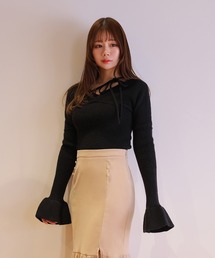 *M DOLLY original* ribbon flare fata knit tops/リボンフレアファータニットトップス