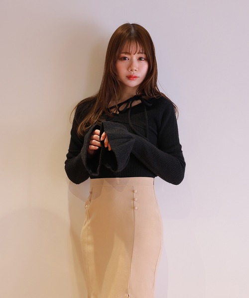 M DOLLY(エムドリー)の「*M DOLLY original* ribbon flare fata knit tops/リボンフレアファータニットトップス(ニット/セーター・レディース・ライトブルー/モカ/アイボリー/ブラック・FREE)」の13枚目の写真