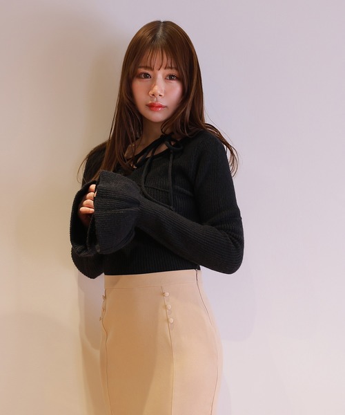 M DOLLY(エムドリー)の「*M DOLLY original* ribbon flare fata knit tops/リボンフレアファータニットトップス(ニット/セーター・レディース・ライトブルー/モカ/アイボリー/ブラック・FREE)」の14枚目の写真