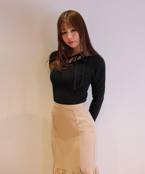 M DOLLY(エムドリー)の「*M DOLLY original* ribbon flare fata knit tops/リボンフレアファータニットトップス(ニット/セーター・レディース・ライトブルー/モカ/アイボリー/ブラック・FREE)」の16枚目の写真