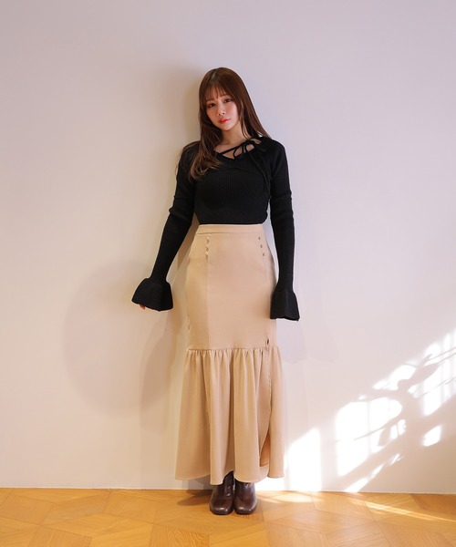 M DOLLY(エムドリー)の「*M DOLLY original* ribbon flare fata knit tops/リボンフレアファータニットトップス(ニット/セーター・レディース・ライトブルー/モカ/アイボリー/ブラック・FREE)」の18枚目の写真