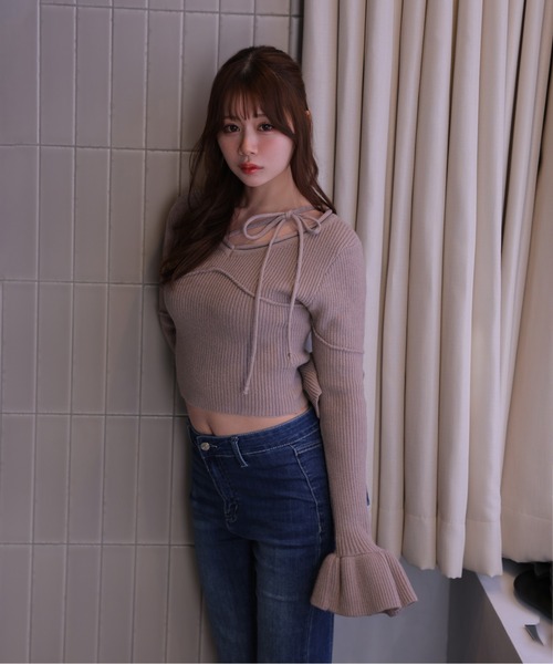 M DOLLY(エムドリー)の「*M DOLLY original* ribbon flare fata knit tops/リボンフレアファータニットトップス(ニット/セーター・レディース・ライトブルー/モカ/アイボリー/ブラック・FREE)」の20枚目の写真